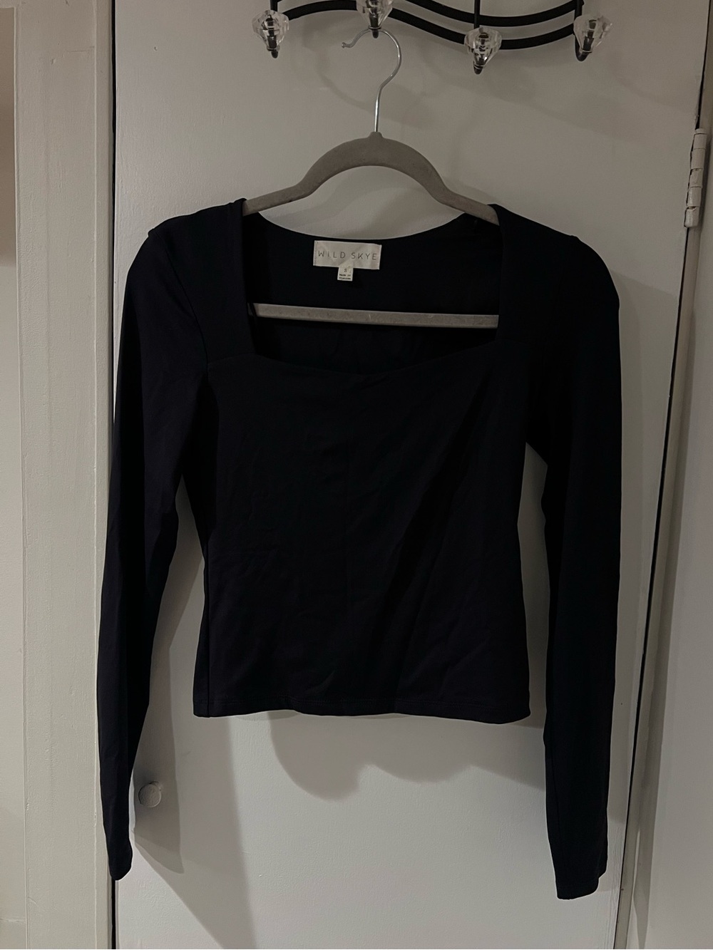 Black Square Neck Long Sleeve Top